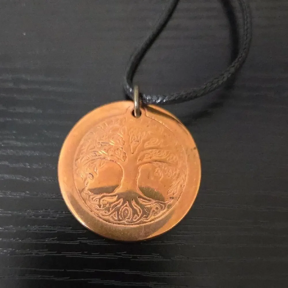 Cooper Round Tree Of Life pendant Solid Copper Cord Necklace